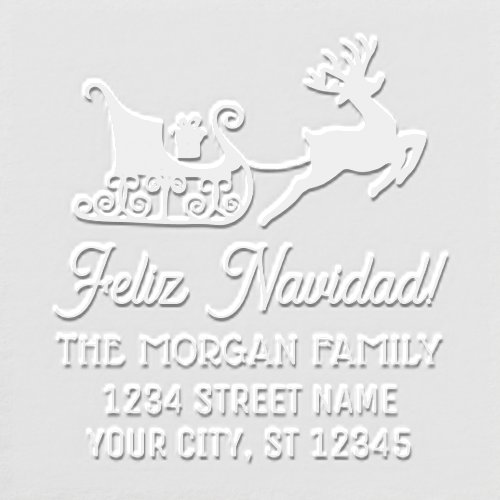 Feliz Navidad Sleigh Reindeer Name Return Address Embosser