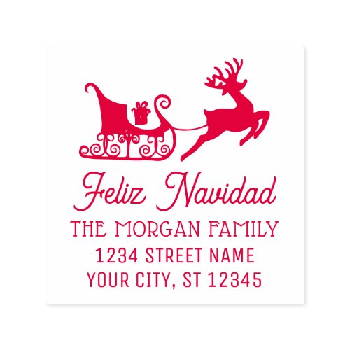 Feliz Navidad Sleigh Reindeer Name Return Address Self_inking Stamp