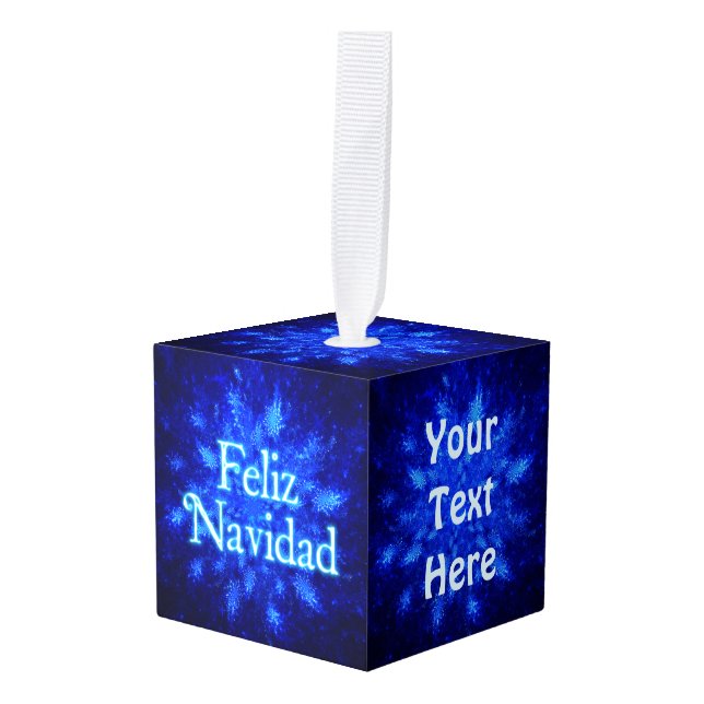 Feliz Navidad - Snowburst Cube Ornament (Front Angled)