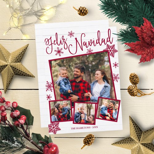 Feliz Navidad Snowflake Rustic 4 Photos Christmas Invitation