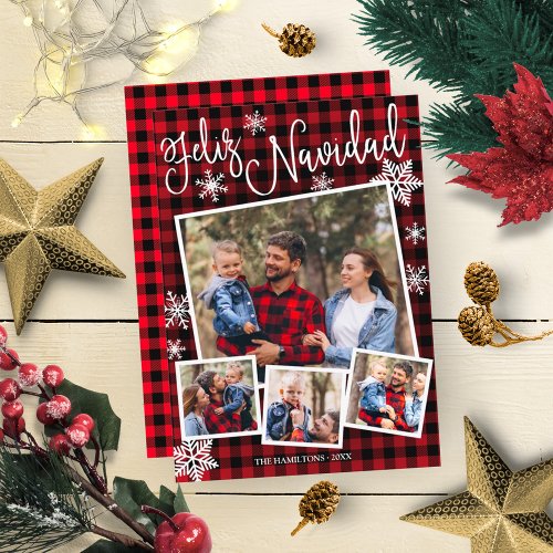 Feliz Navidad Snowflake Rustic 4 Photos Christmas Invitation