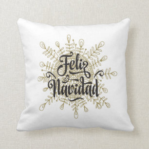 Feliz Navidad Snowflake Spanish Christmas Pillow