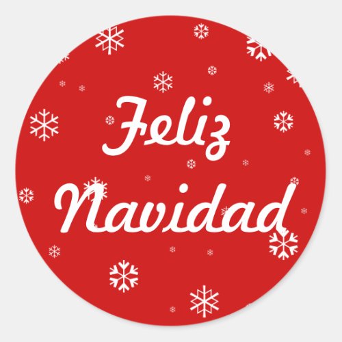 Feliz Navidad Snowflakes Classic Round Sticker