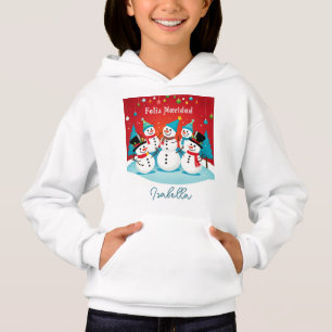 Feliz Navidad Snowman Personalized Name Spanish Hoodie