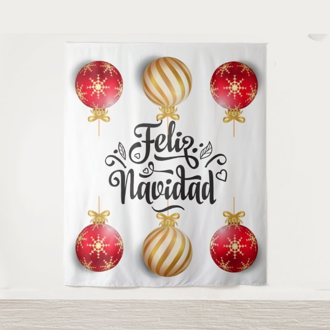 Feliz Navidad Spanish Christmas baubels Tapestry (Front)