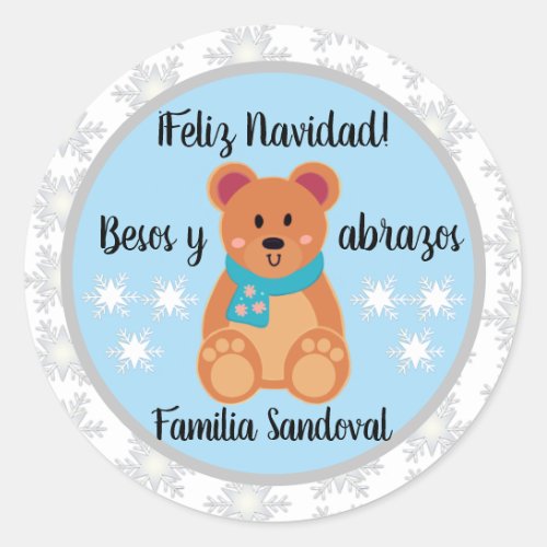 Feliz Navidad Spanish Christmas Bear  Classic Round Sticker