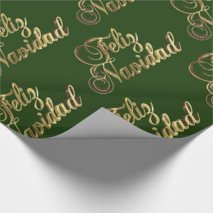 Feliz Navidad Spanish Christmas Green and Gold Wrapping Paper