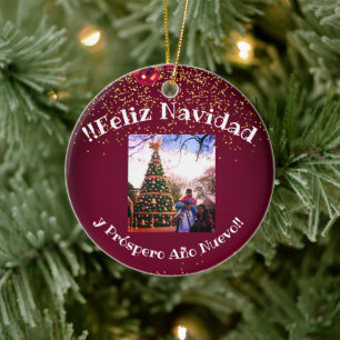 Feliz Navidad Spanish Christmas Greetings Ceramic Ornament