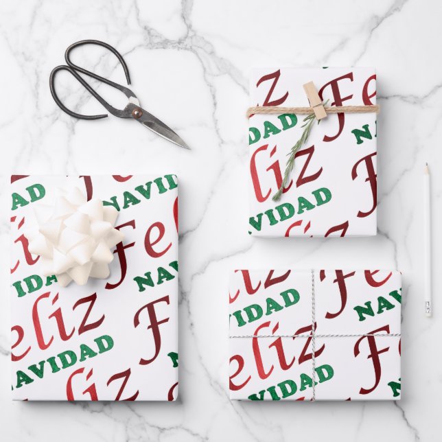 Feliz Navidad Spanish Christmas Holiday Wrapping Paper Sheets (Front)