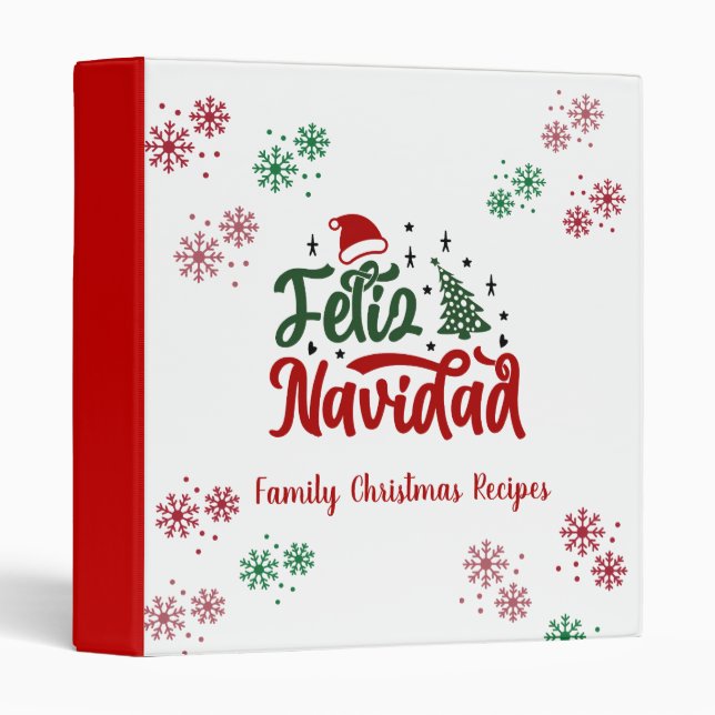 Feliz Navidad Spanish Christmas Recipe 3 Ring Binder (Front/Spine)