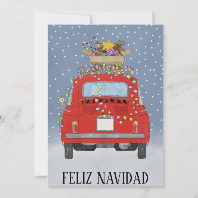 Feliz Navidad Spanish Christmas Red Fiat 500  Holiday Card (Front)