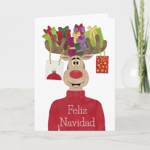 Feliz Navidad Spanish Christmas Reindeer Holiday Card