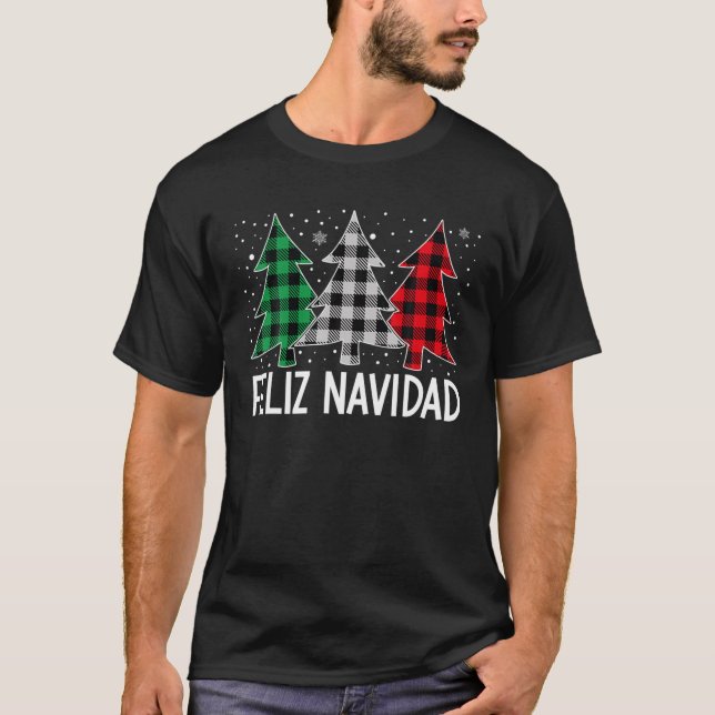 Feliz Navidad Spanish Christmas Trees Matching Xma T-Shirt (Front)