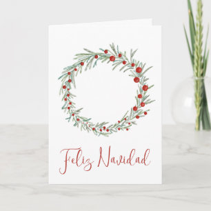Feliz Navidad, Spanish Christmas wreath Holiday Ca Card