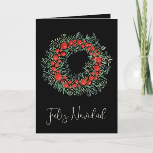 Feliz Navidad Spanish Christmas wreath Holiday Card