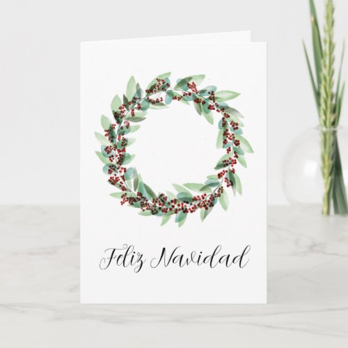 Feliz Navidad Spanish Christmas wreath Holiday Card