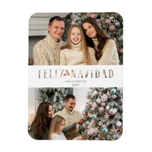 Feliz Navidad Spanish Cut Paper Effect Photo Magnet