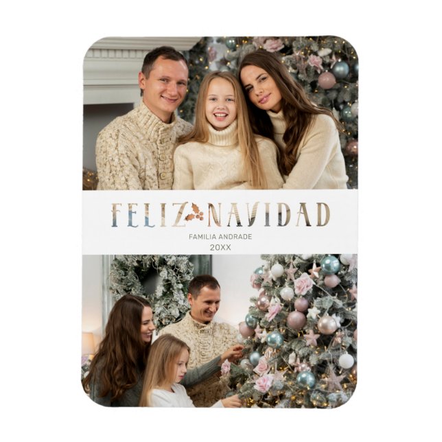 Feliz Navidad Spanish Cut Paper Effect Photo Magnet (Vertical)