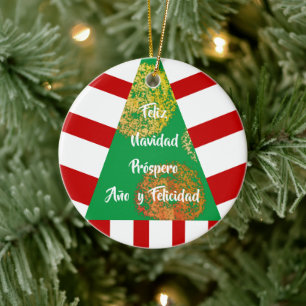 Feliz Navidad Spanish Essential Christmas Tree Ceramic Ornament