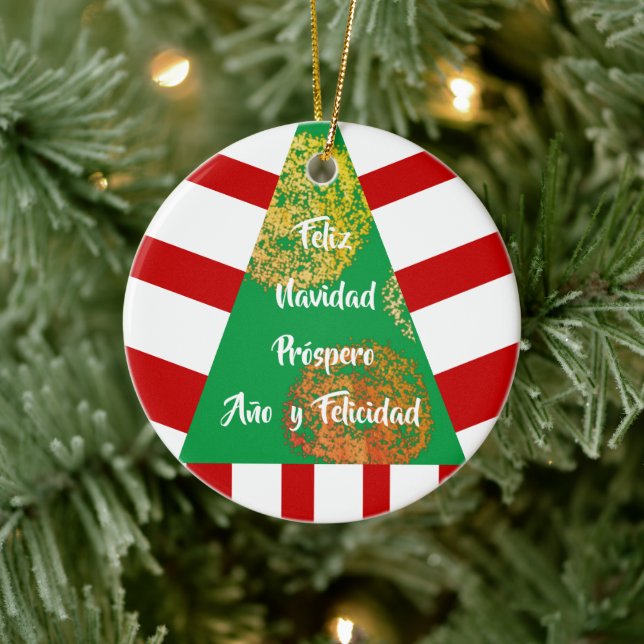 Feliz Navidad Spanish Essential Christmas Tree Ceramic Ornament (Tree)