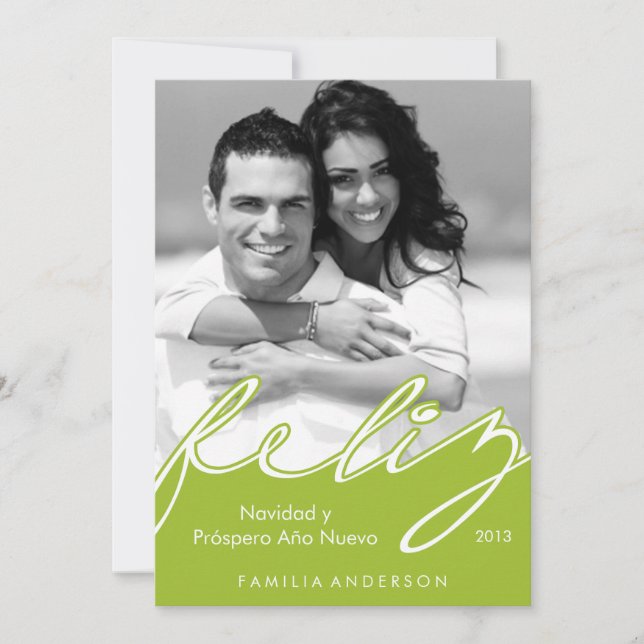 Feliz Navidad Spanish Happy Holidays {green} Holiday Card (Front)
