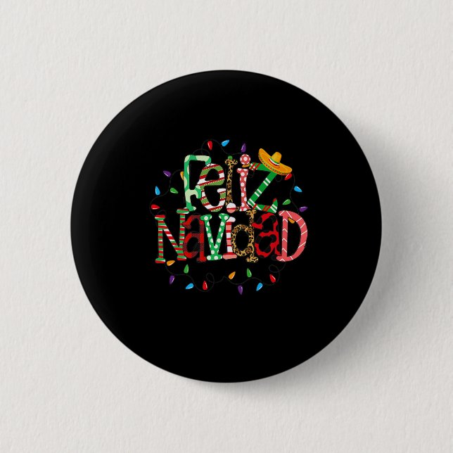 Feliz Navidad Spanish Merry Christmas Holiday Mexi Button (Front)