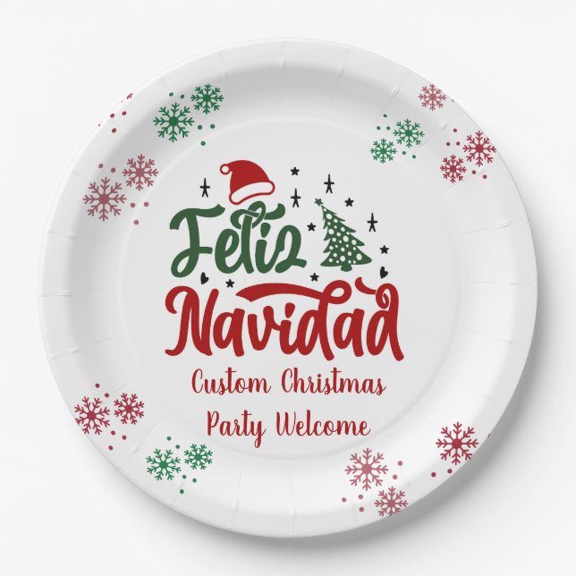 Feliz Navidad Spanish Merry Christmas Paper Plates (Front)