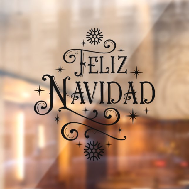 Feliz Navidad Spanish Merry Christmas Typography Window Cling (Sheet 2)