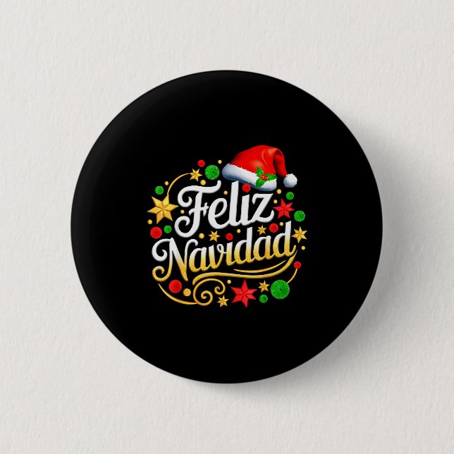 Feliz Navidad Spanish Mexican Christmas Xmas Holid Button (Front)