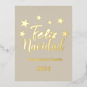 Feliz Navidad Spanish Modern Christmas Family Foil Holiday Postcard