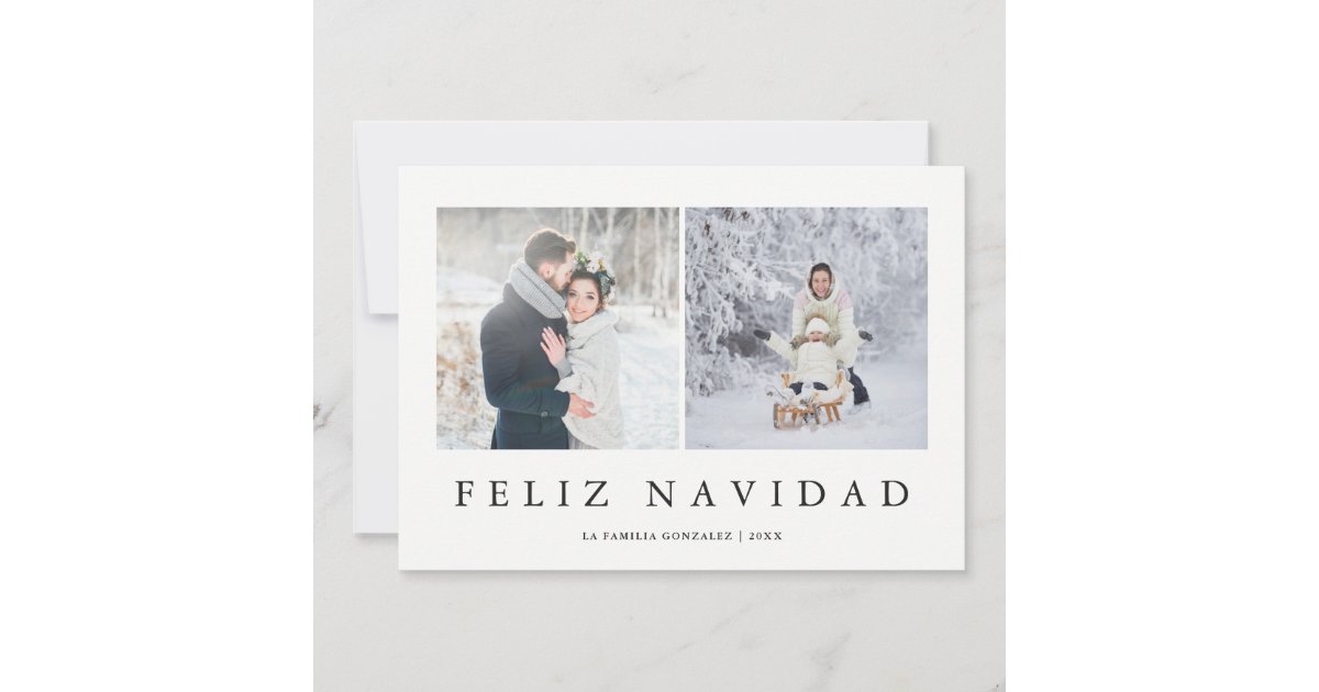 Feliz Navidad | Spanish Modern Christmas Two Photo Holiday Card | Zazzle