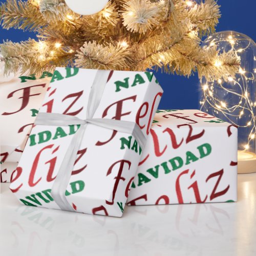 Feliz Navidad Spanish Red Green Christmas Holiday Wrapping Paper