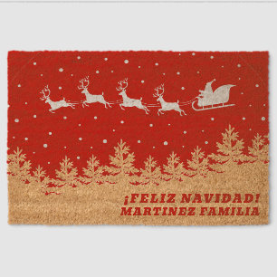 Feliz Navidad Spanish Santa Family Name Fiber Doormat