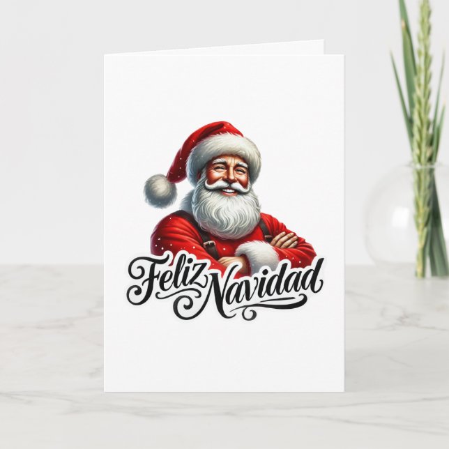Feliz Navidad Spanish Santa Holiday Card (Front)
