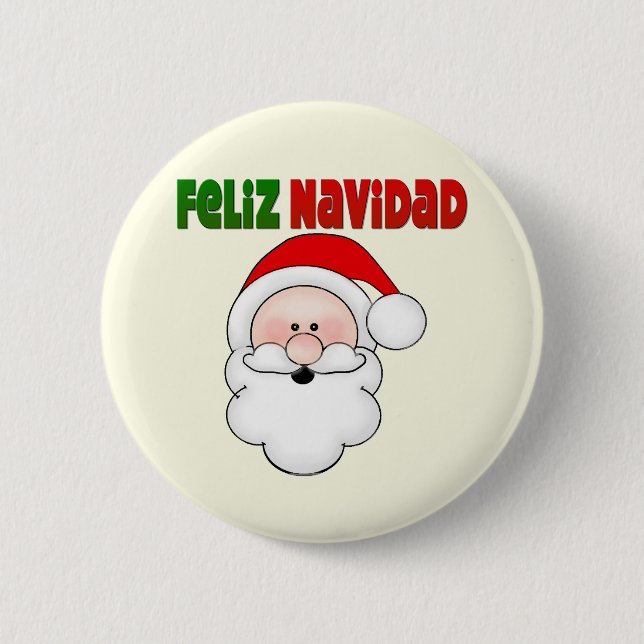 Feliz Navidad Spanish Santa Pinback Button (Front)