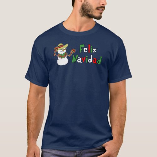 Feliz Navidad Spanish Snowman Cartoon T_Shirt