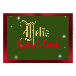 Feliz Navidad starry red and green Christmas Cards