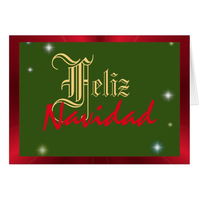 Feliz Navidad starry red and green Christmas Cards (Front Horizontal)