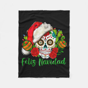 Feliz Navidad Sugar Skull Mexican Christmas Fleece Blanket