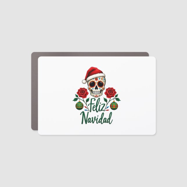 Feliz Navidad Sugar Skull Mexican Christmas T-Shir Car Magnet (Front)