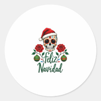 Feliz Navidad Sugar Skull Mexican Christmas T-Shir Classic Round Sticker