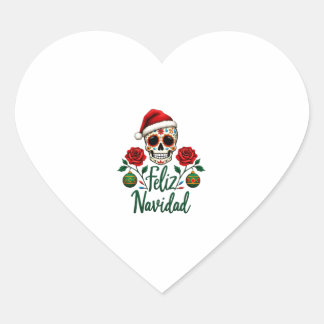 Feliz Navidad Sugar Skull Mexican Christmas T-Shir Heart Sticker