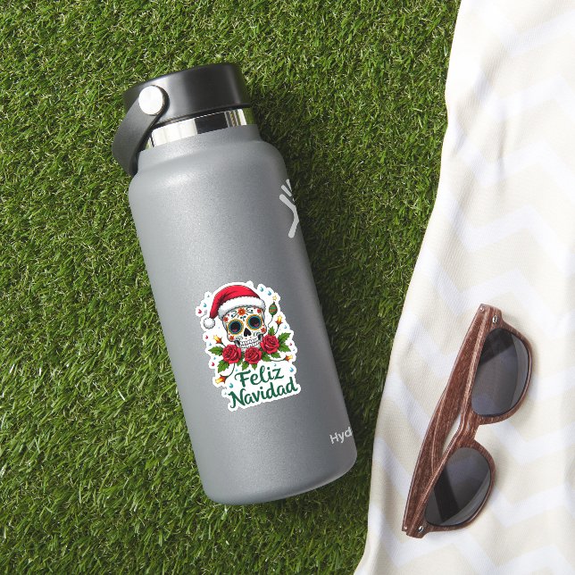 Feliz Navidad Sugar Skull Mexican Christmas T-Shir Sticker (HydroFlask Insitu)