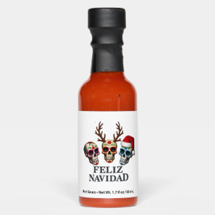 Feliz Navidad Sugar Skulls Reindeer Santa Mexican Hot Sauces