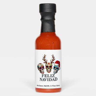 Feliz Navidad Sugar Skulls Reindeer Santa Mexican  Hot Sauces