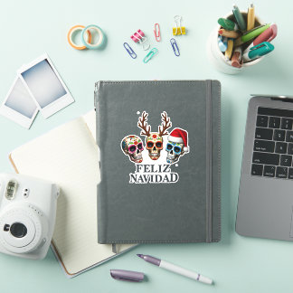 Feliz Navidad Sugar Skulls Reindeer Santa Mexican  Sticker