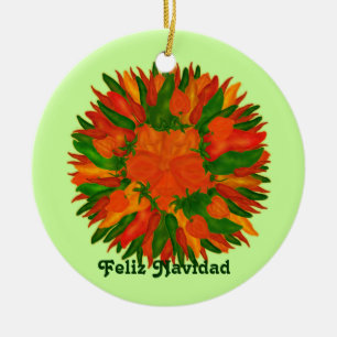 Feliz Navidad Sunny Peppers Ceramic Ornament