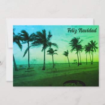 Feliz Navidad Vintage Tropical Palm Trees Holiday Card by TheSillyHippy at Zazzle