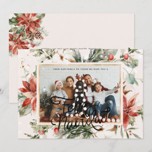 Feliz Navidad Watercolor Poinsettia Photo Card