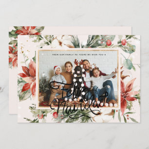Feliz Navidad   Watercolor Poinsettia Photo Card